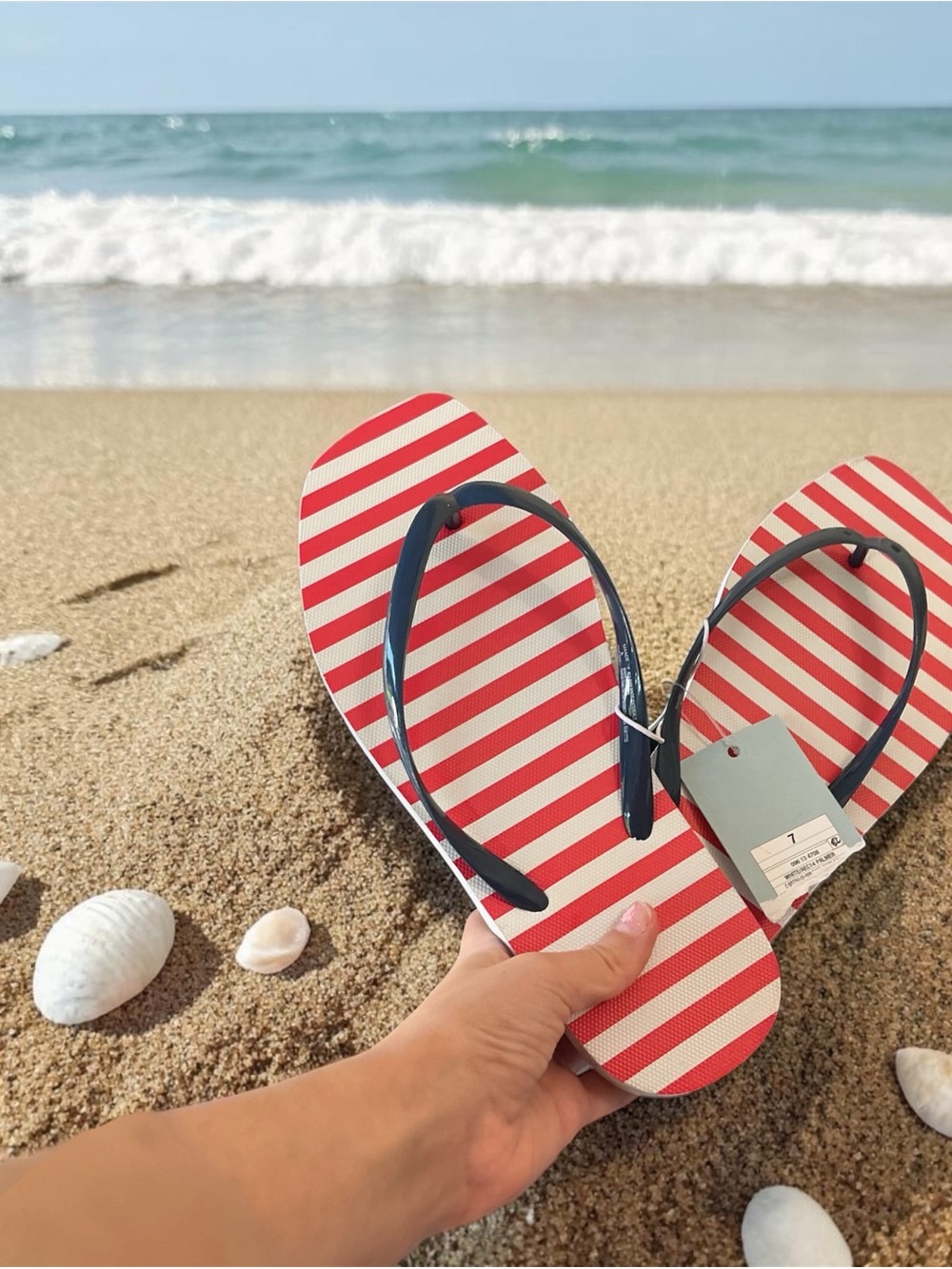 Shade & Shore Red and White Striped Flip Flop Sandals